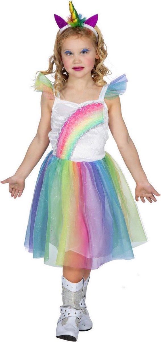 Fantasie Eenhoorn Regenboog Fabel | Meisje | Maat 152 | Carnaval kostuum | Verkleedkleding